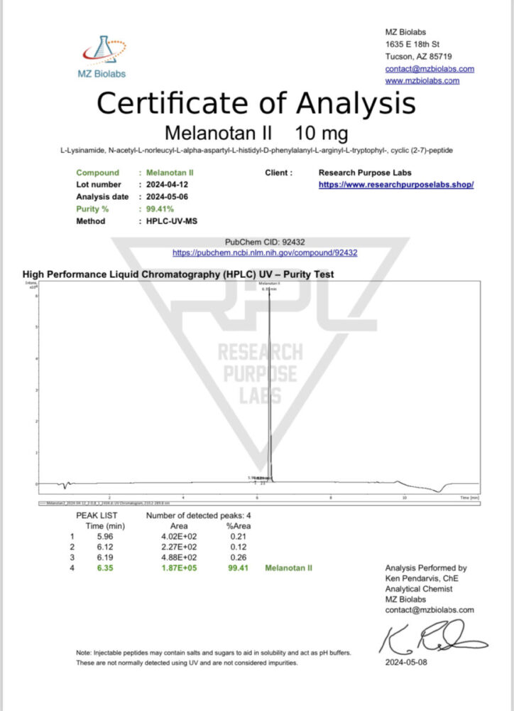 MELANOTAN II 10 MG research peptide | Research Purpose Labs