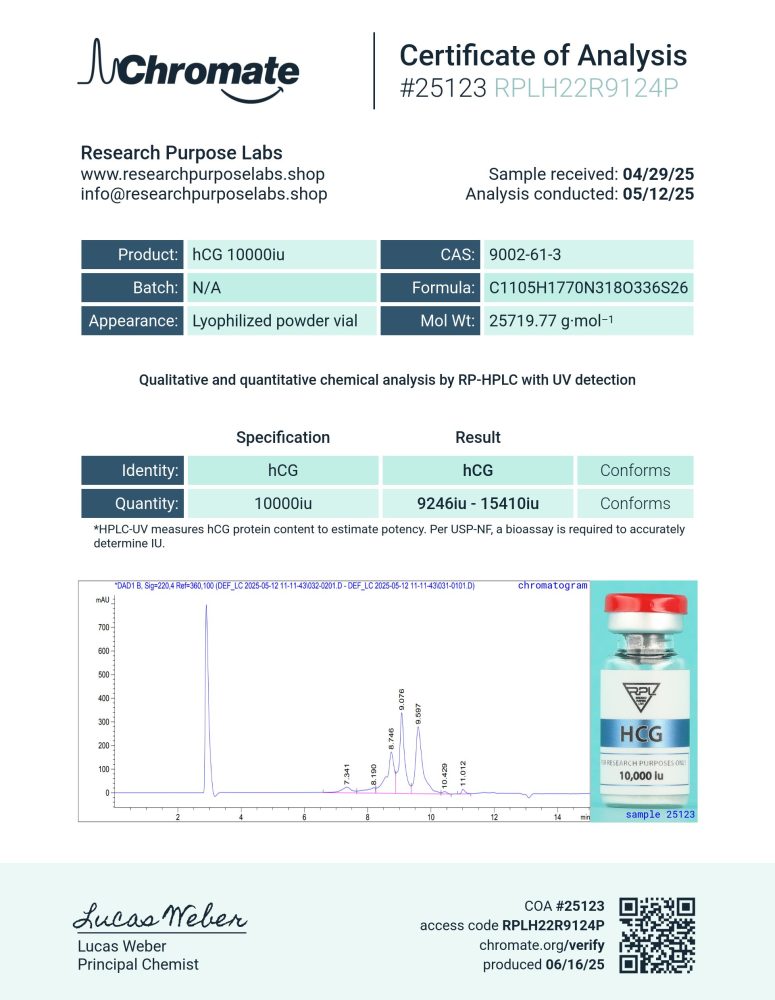 HCG 10000iu research peptide vials. | Research Purpose Labs