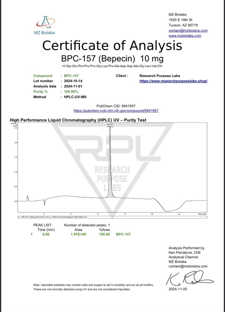 BPC 157 10mg research peptide 99 49% | Research Purpose Labs