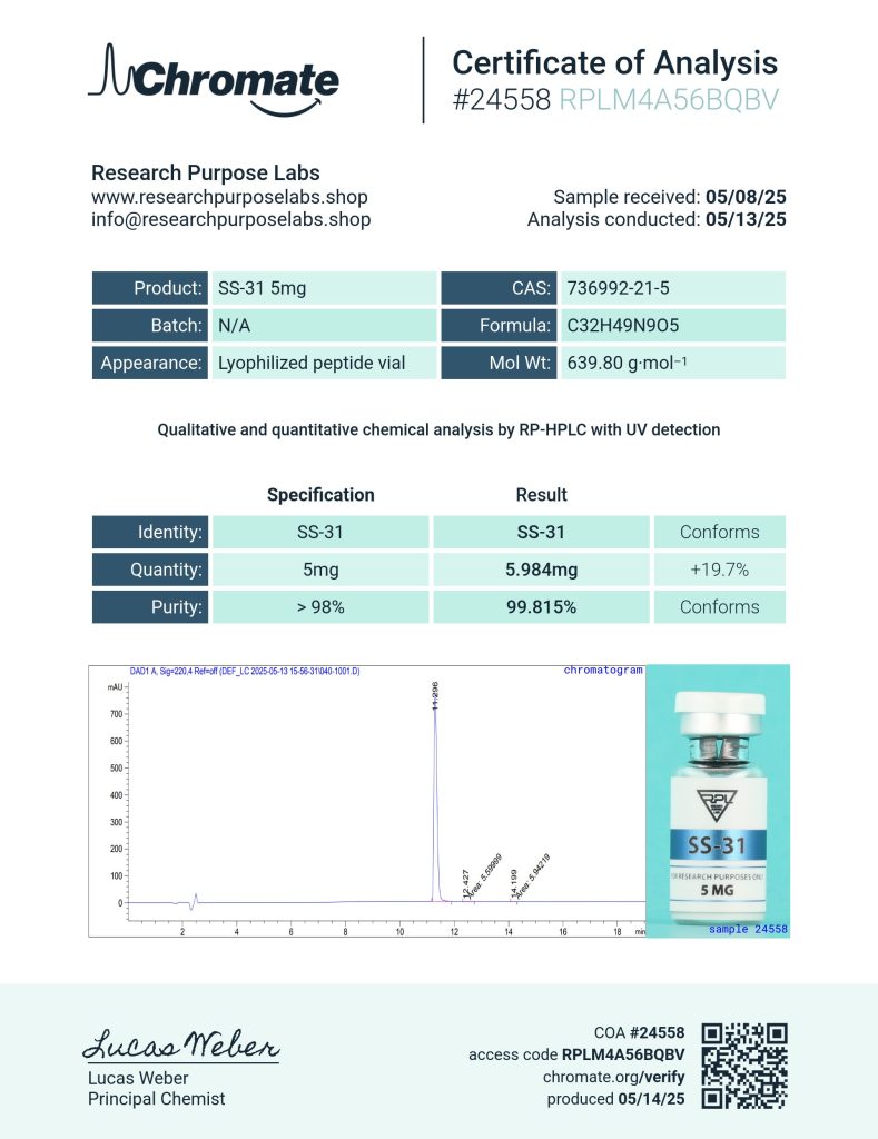 SS-31 5mg Certificate of Analysis | Research Purpose Labs