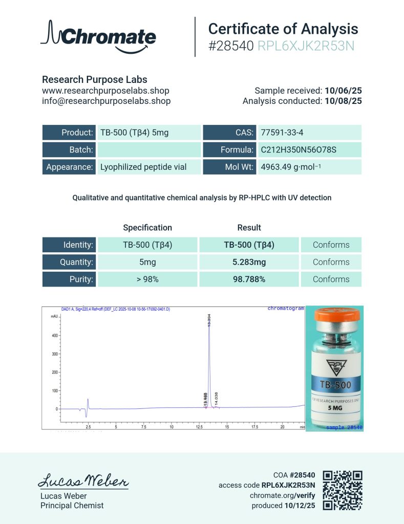TB-500 5mg Certificate of Analysis | Research Purpose Labs