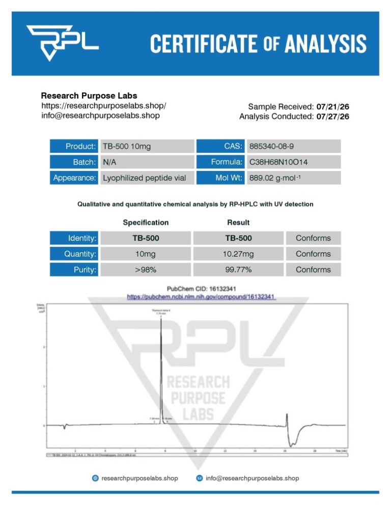 TB-500 10mg Certificate of Analysis | Research Purpose Labs